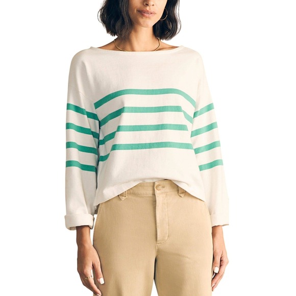 Faherty Tops - Faherty Sport Jersey Long-sleeve T-shirt In Green Cape May Stripe M